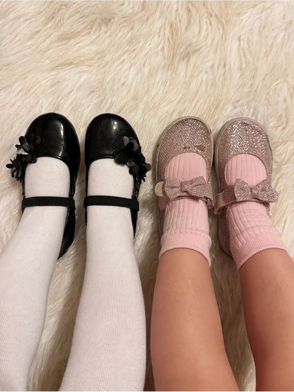 Girls' Dress Mary Jane Shoes in Black and Pink Glitter